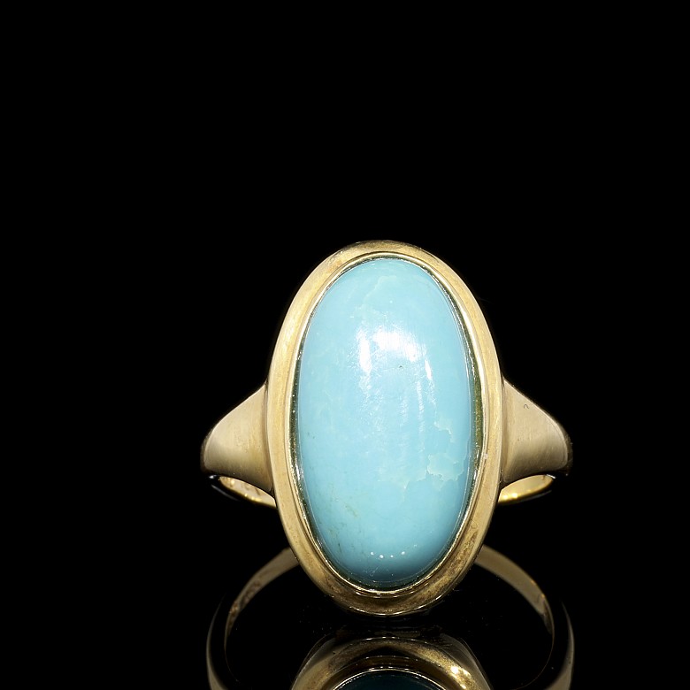 Yellow gold and turquoise ring - 1