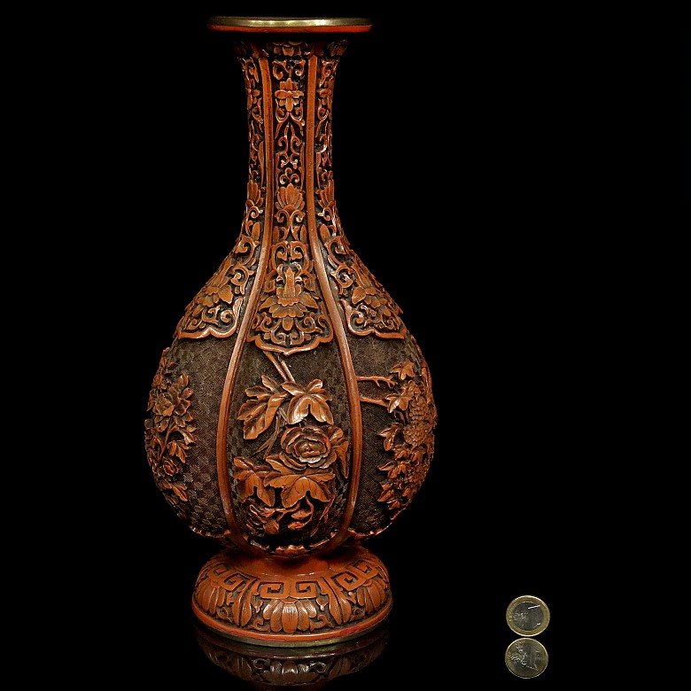 Carved red lacquer vase, China, 20th century