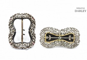 Silver buckle and slide with Matara or zircon diamonds, 19th - 20th century