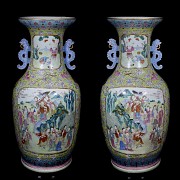 Pair of large enamelled ‘Celebration’ famille rose vases, Qing dynasty