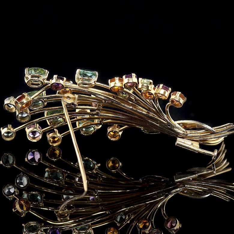 Brooch ‘Bouquet’ in yellow gold with coloured stones