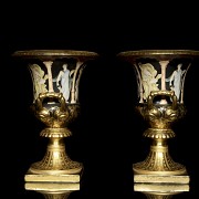 Pair of Sevres style porcelain urns, early 20th century