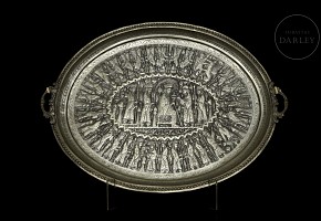 Large silver-plated metal tray, 20th century