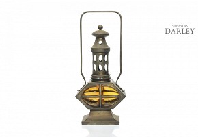 Metal and glass lantern.