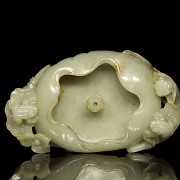 Jade brush container with reliefs, 20th Century