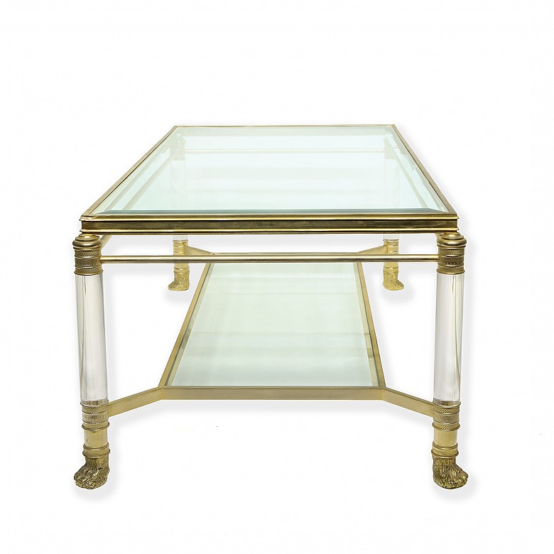 Coffee table in brass and glass