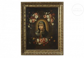 19th century Spanish School ‘Virgin Mary with flowers’