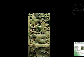 Natural jadeite ‘Dragon’ plaque, Qing dynasty