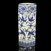 Hexagonal vase, blue and white, 20th century