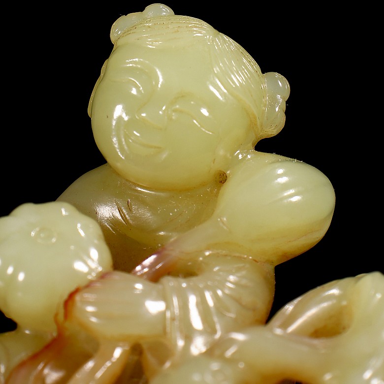 Yellow jade figurine “Girl with pumpkins”, Republic of China