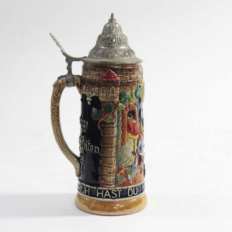 Beautiful ceramic beer mug with metal lid. - 8
