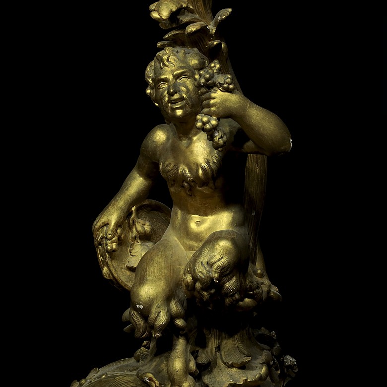 Gilded wooden pedestal with faun, 19th century