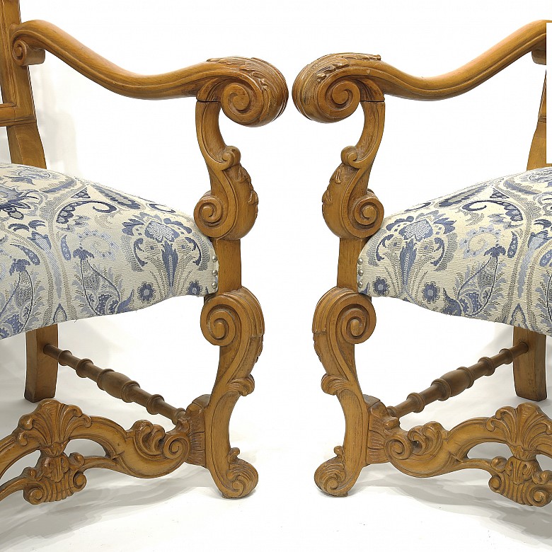 Pair of large oak armchairs, 20th century