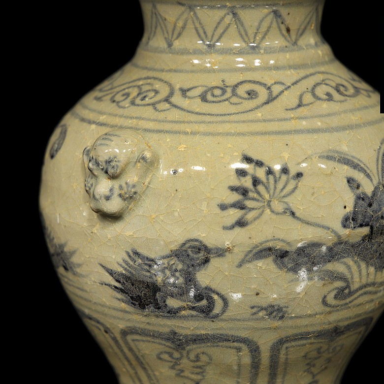 Ceramic vase with lotuses and birds, 20th century