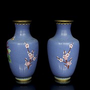 Pair of bronze vases with cloisonné decoration, 20th century