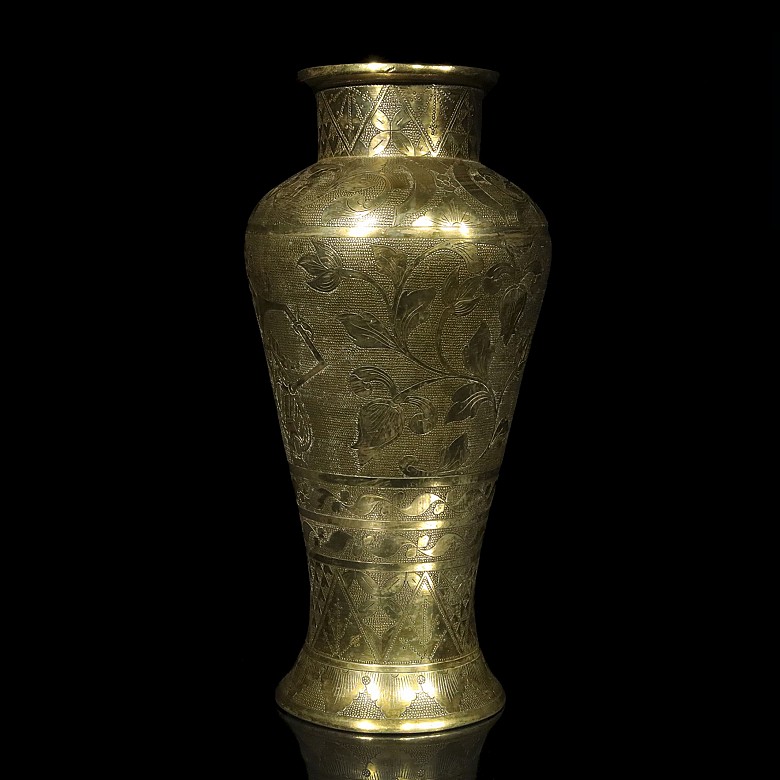 Engraved brass vase, Asia, 20th century