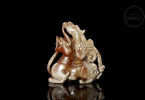 Carved jade ‘Phoenix and dragon’, Han style