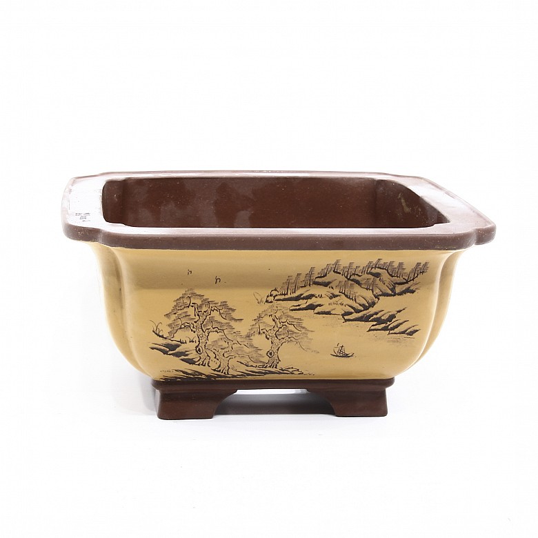 An Enameled Bonsai pot, Yixing, China.