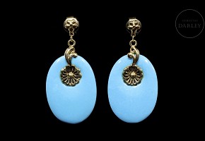 Yellow gold earrings with turquoise