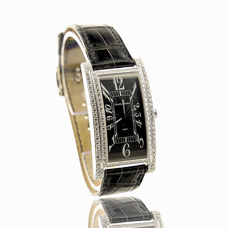 Charles Oudin, Full Amazone Curvex-Full Brancard’ unisex watch in white gold with diamonds