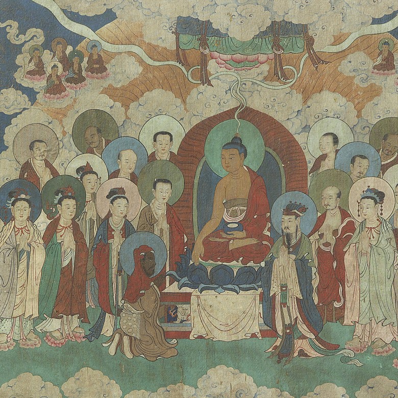 Chinese painting “Buddha and heavenly court”, 20th century