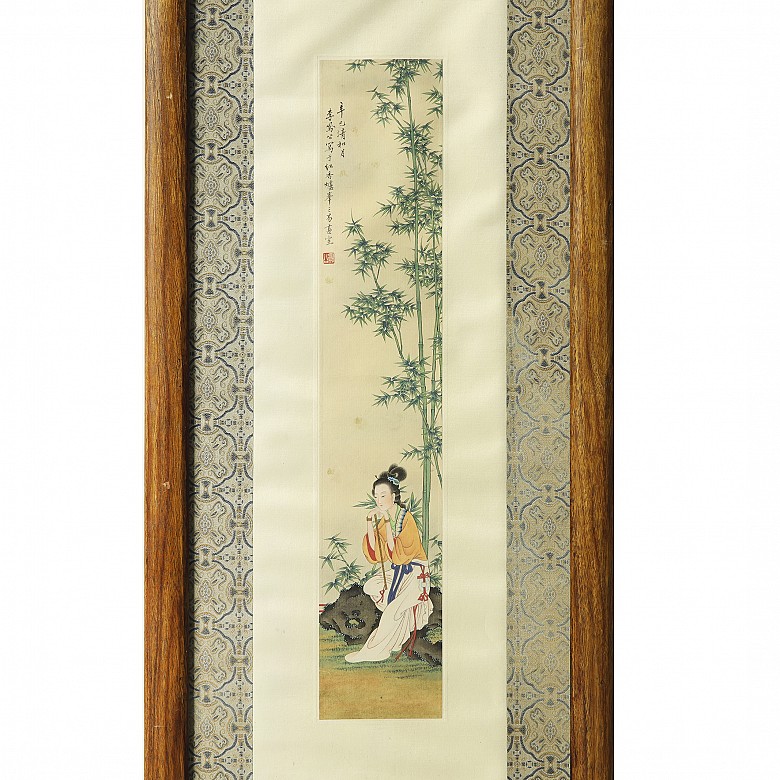 Chinese painting “Lady and poem”, 20th century