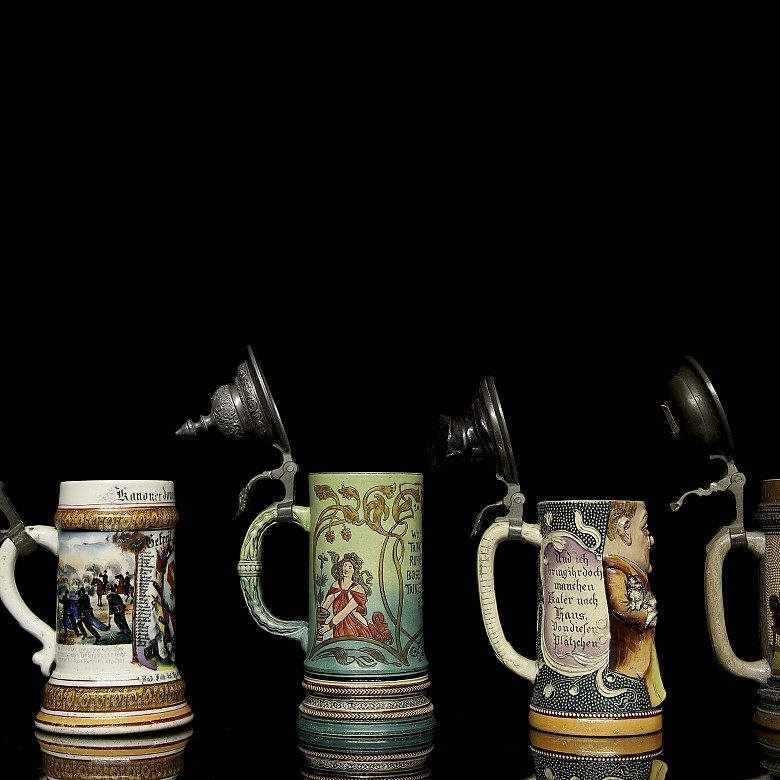 Four German glazed earthenware jugs, 20th century