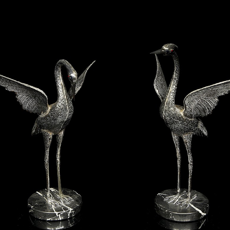 Pair of silver herons, 20th century