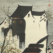 Chinese painting ‘Village by the River’, 20th century