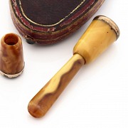 Two pipes and a mouthpiece of amber and gold, 19th century