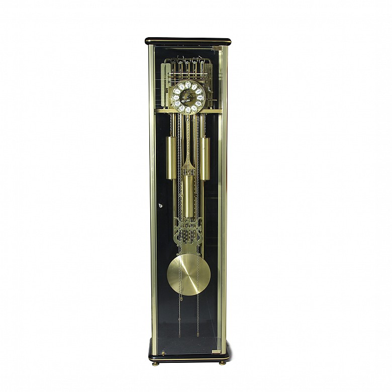 Glass and Metal Tall Case Clock, 1970s