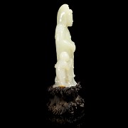 Hetian “Guanyin and Shancai” white jade figurine, Qing dynasty