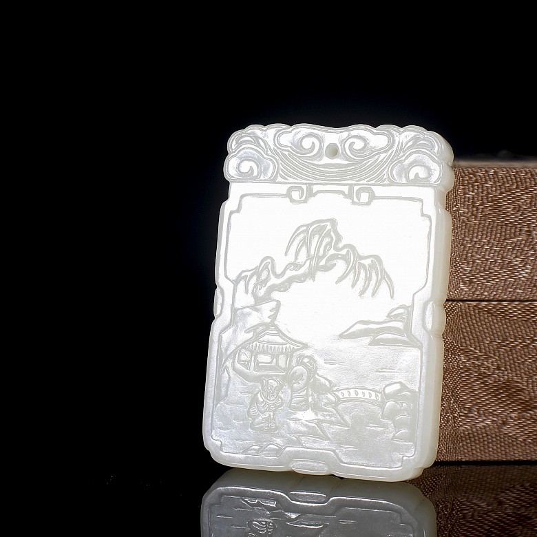 Carved jade plaque ‘Poem and Bridge’, Qing dynasty