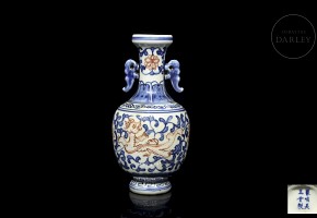 Small porcelain vase “Beast and lotus” with mark on base