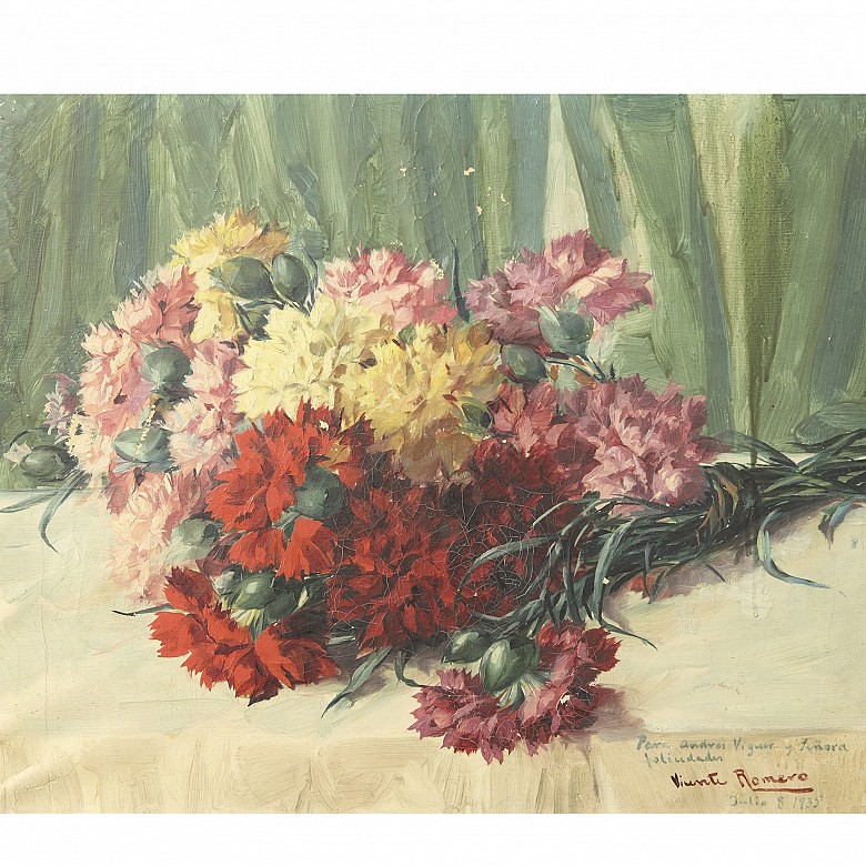 Vicente Romero (20th century) ‘Bouquet of carnations’ 1935