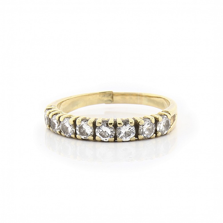 18k gold half wedding band ring with diamonds.