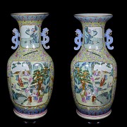 Pair of large enamelled ‘Celebration’ famille rose vases, Qing dynasty