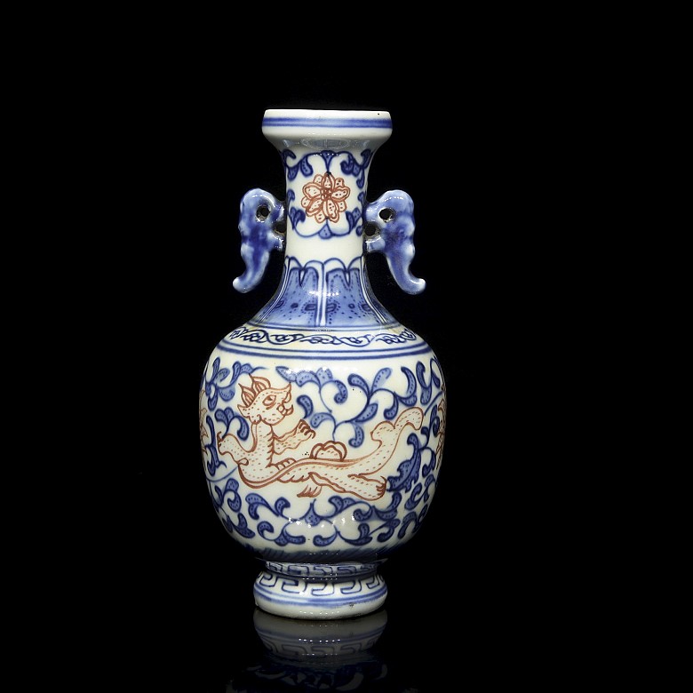 Small porcelain vase “Beast and lotus” with mark on base