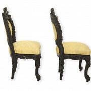 Pair of Thai carved wooden chairs, carved wood, 19th century