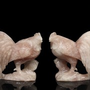 Pair of carved quartz roosters, China.