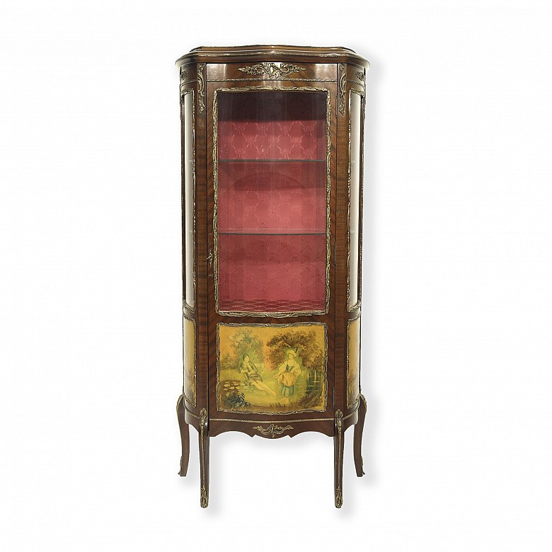 Louis XV style display cabinet in veneered wood, 20th century