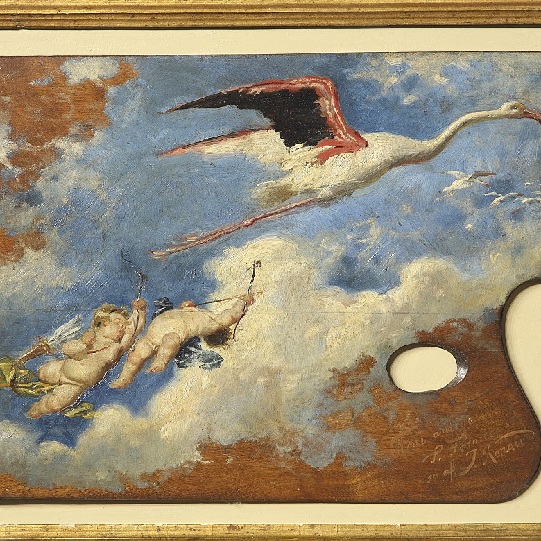 José Renau Montoro (1875-1941) ‘Angels and stork palette’