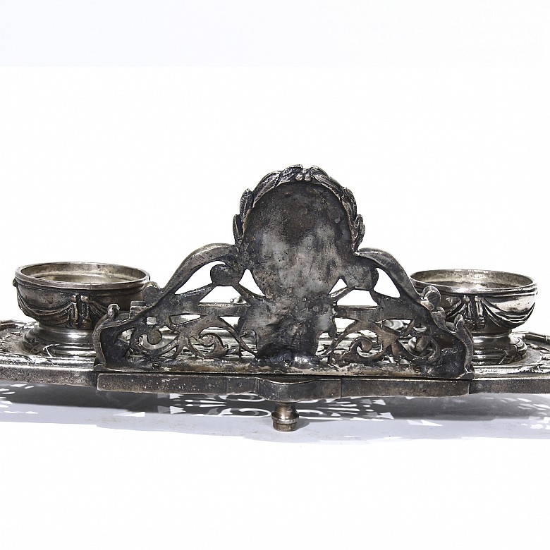 Silver-plated metal inkwell, 19th - 20th century