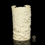 Carved ivory cylinder ‘Dragons’, 20th century