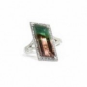 18k white gold ring with tourmaline and diamonds.