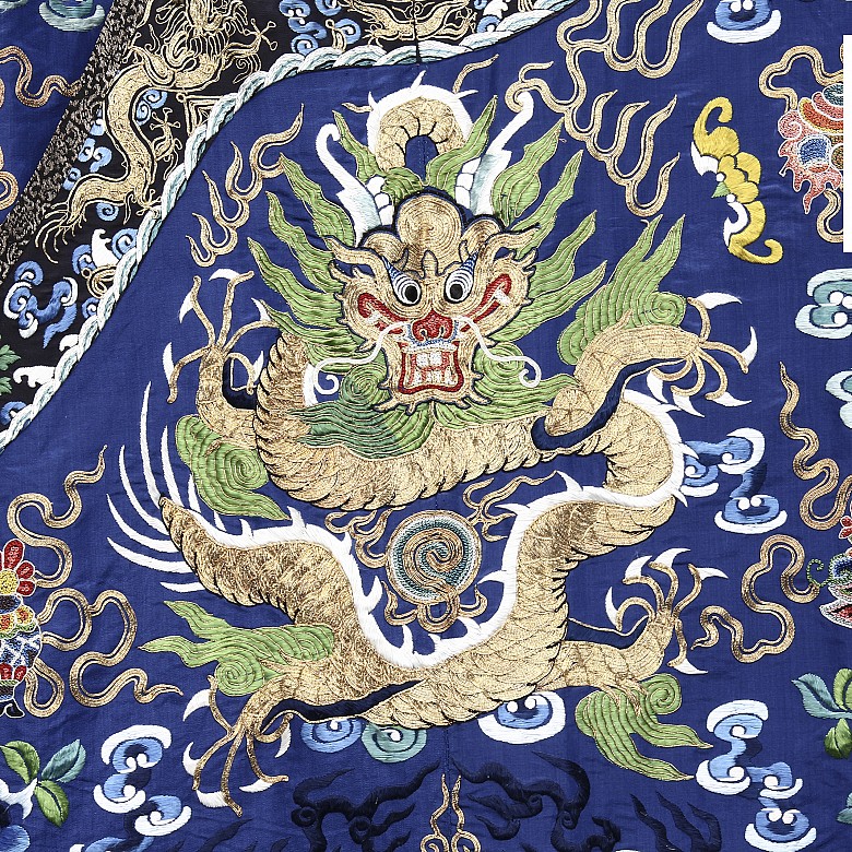 A blue silk court robe, Jifu, 19th century.