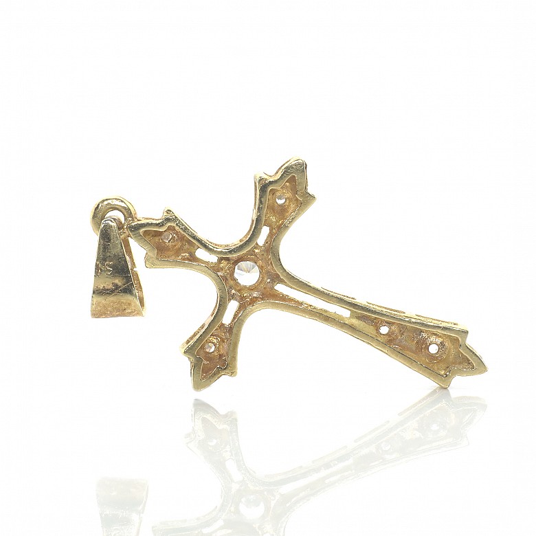 Openwork cross in 18k yellow gold and zircons