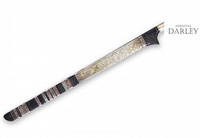 Indonesian golok with ebony and metal sheath, 19th century