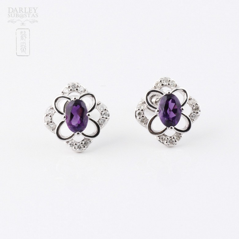 Earrings in 18k white gold with 0.98cts  amethyst and diamonds - 3