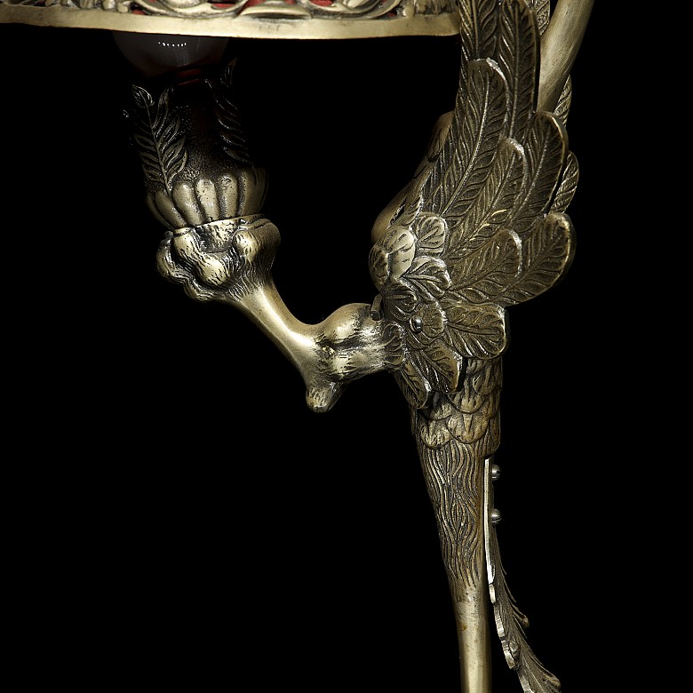 Metal table lamp with reliefs, 20th century